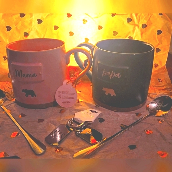 Papa & Mama Coffee Cups, Mr & Mrs spoons & keychains .♡ Great Couples Gift♡ - Picture 3 of 16